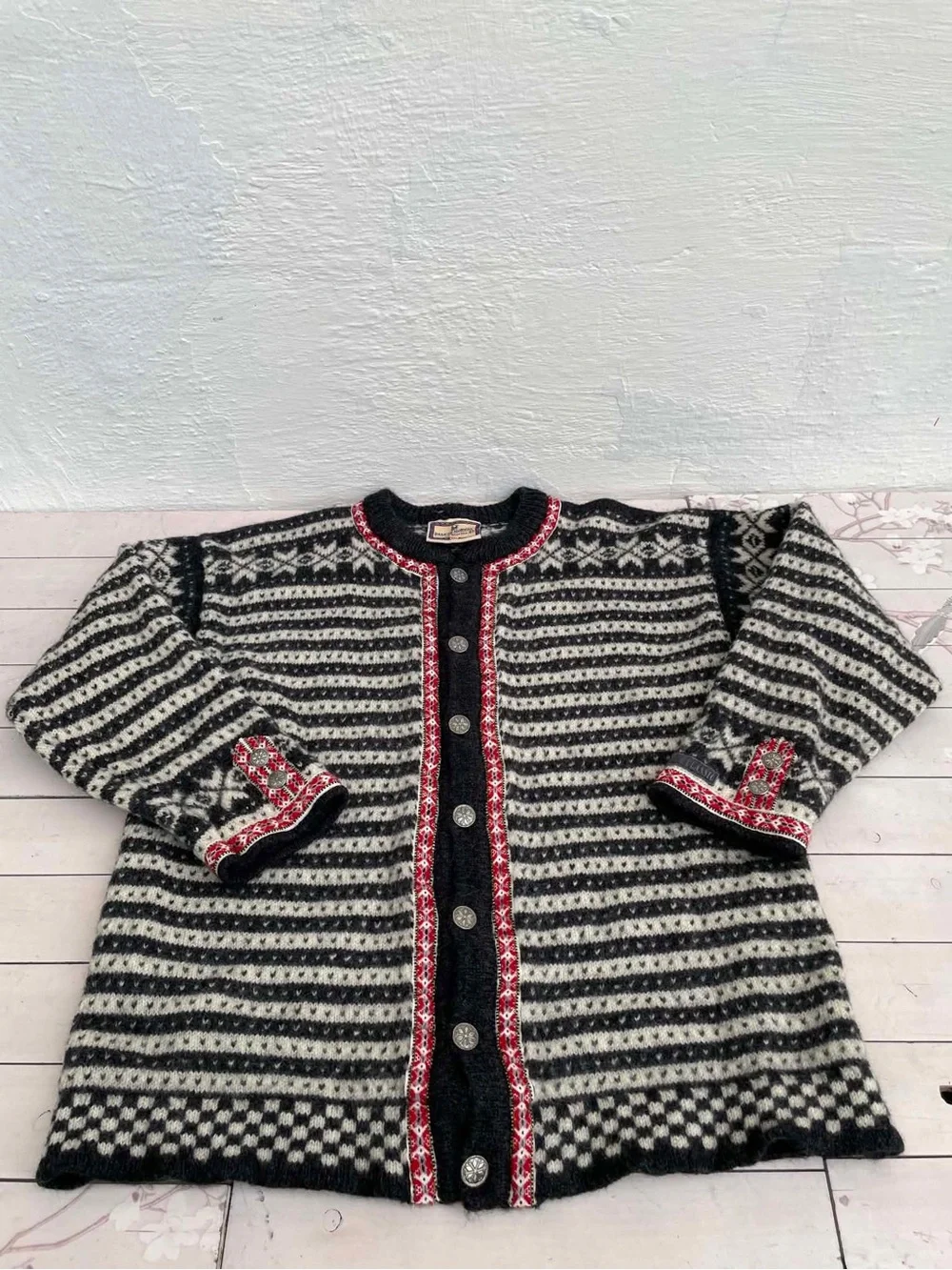 Dale of Norway Black, White & Red Nordic Wool Cardigan
